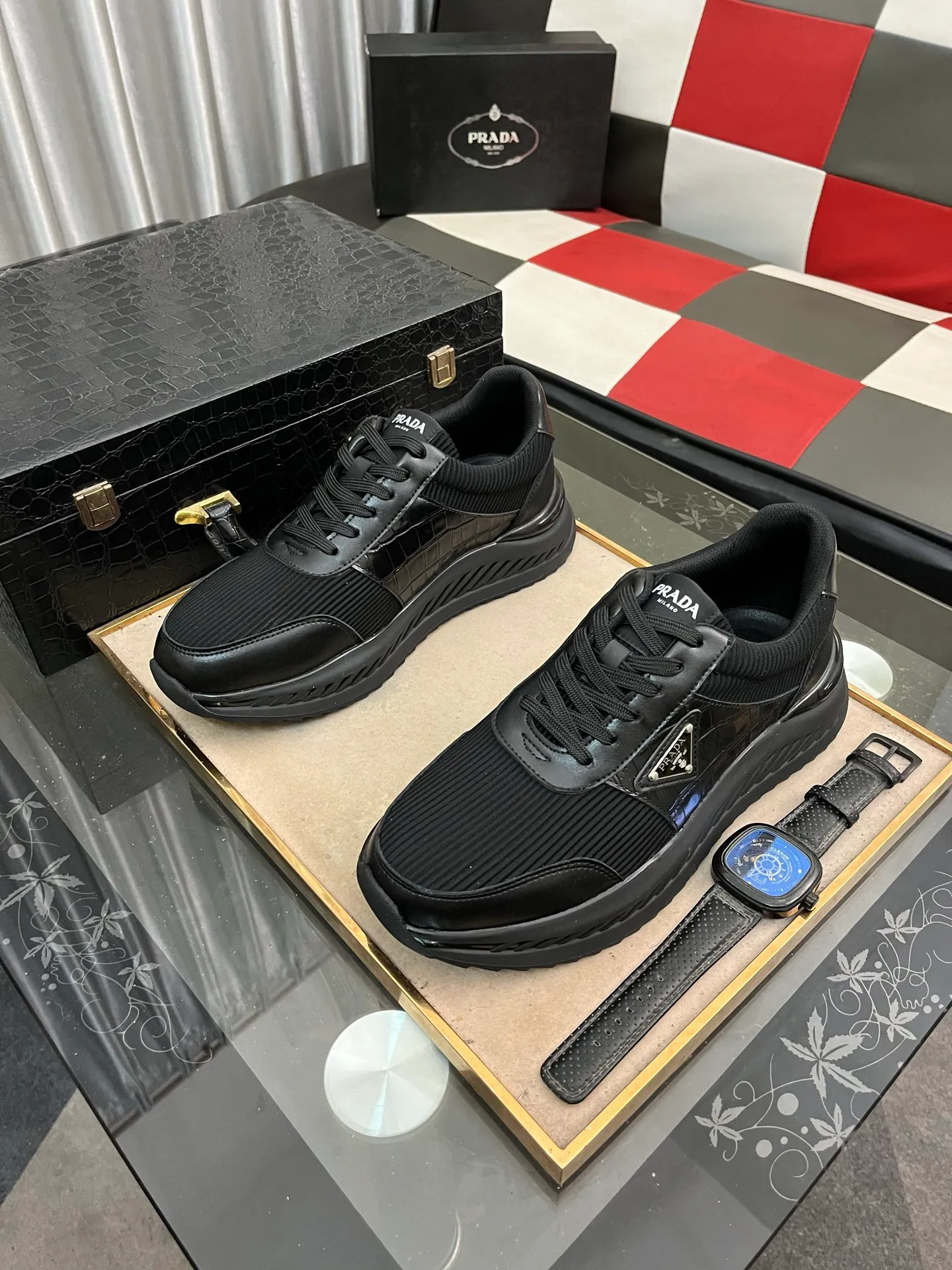 Men's shoes 💰458⌚️⌚️[PRADA] Prada Hong Kong counter casual shoes, counter quality, high-quality workmanship, uppers made of imported breathable fly-knit mesh fabric, comfortable and breathable lining, original air-cushion elastic outsole, casual fashion, high-end quality, size: 38-444️⃣Colors available